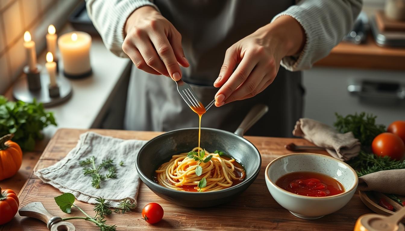 Balanced healthy meal prepared in a home kitchen